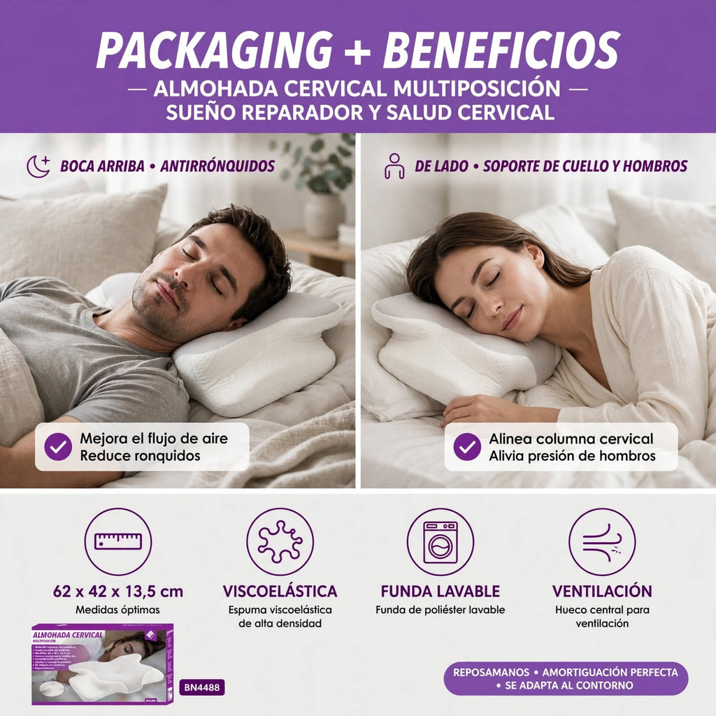 Almohada cervical viscoelástica de contorno mariposa