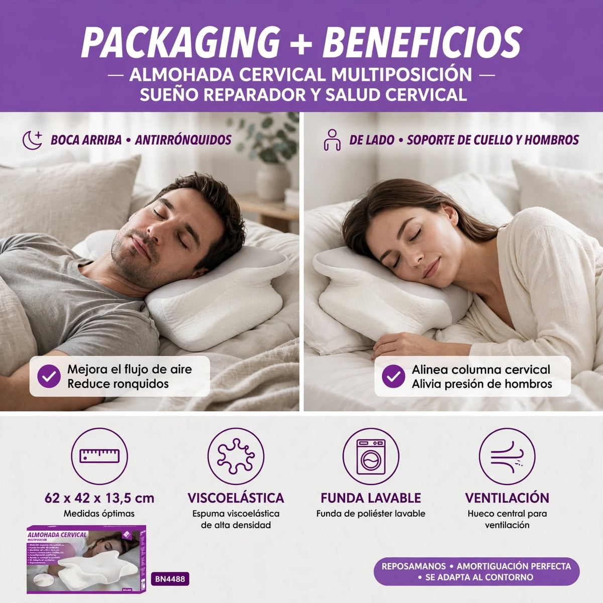 Almohada cervical viscoelástica de contorno mariposa
